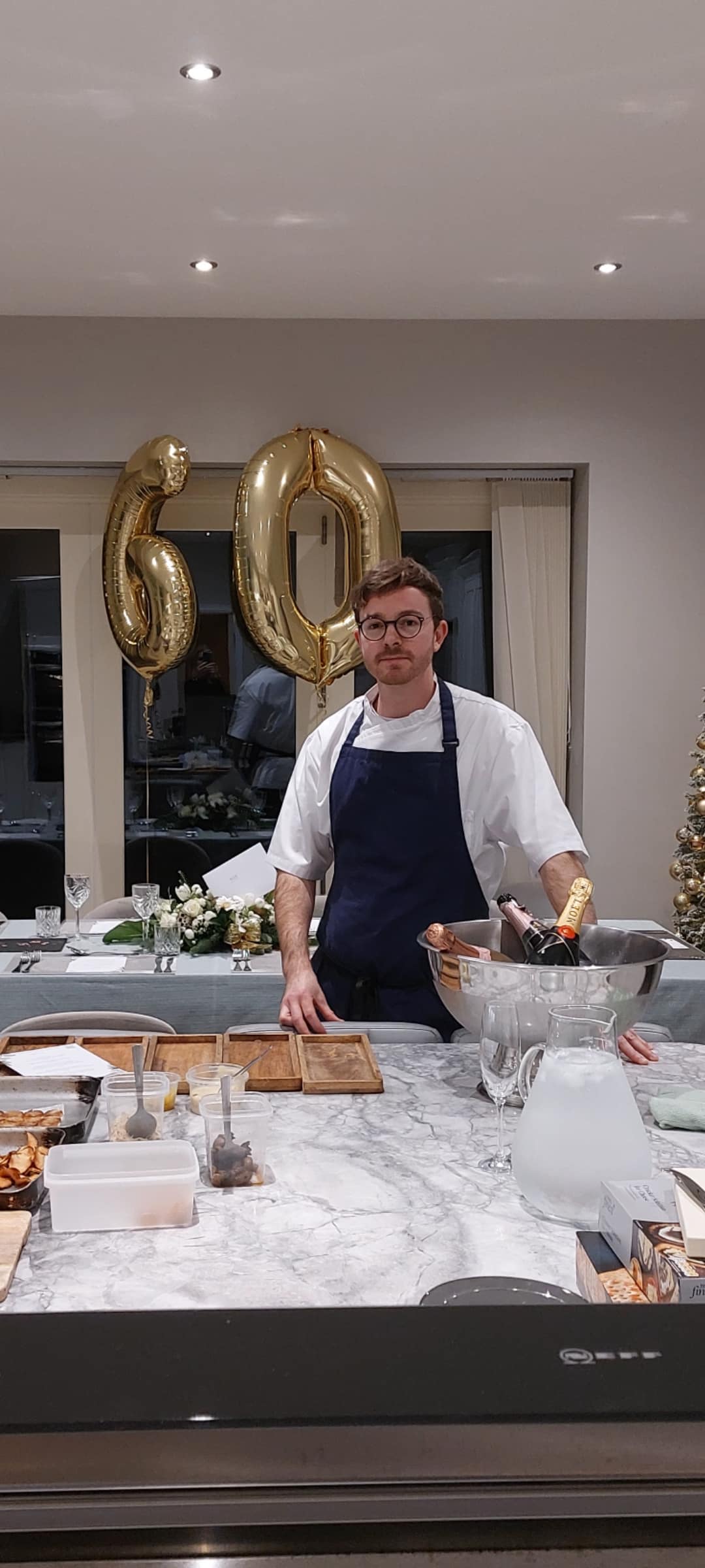 Chef Jack Robinson preparing a private dinner party at a client's home in Yorkshire
